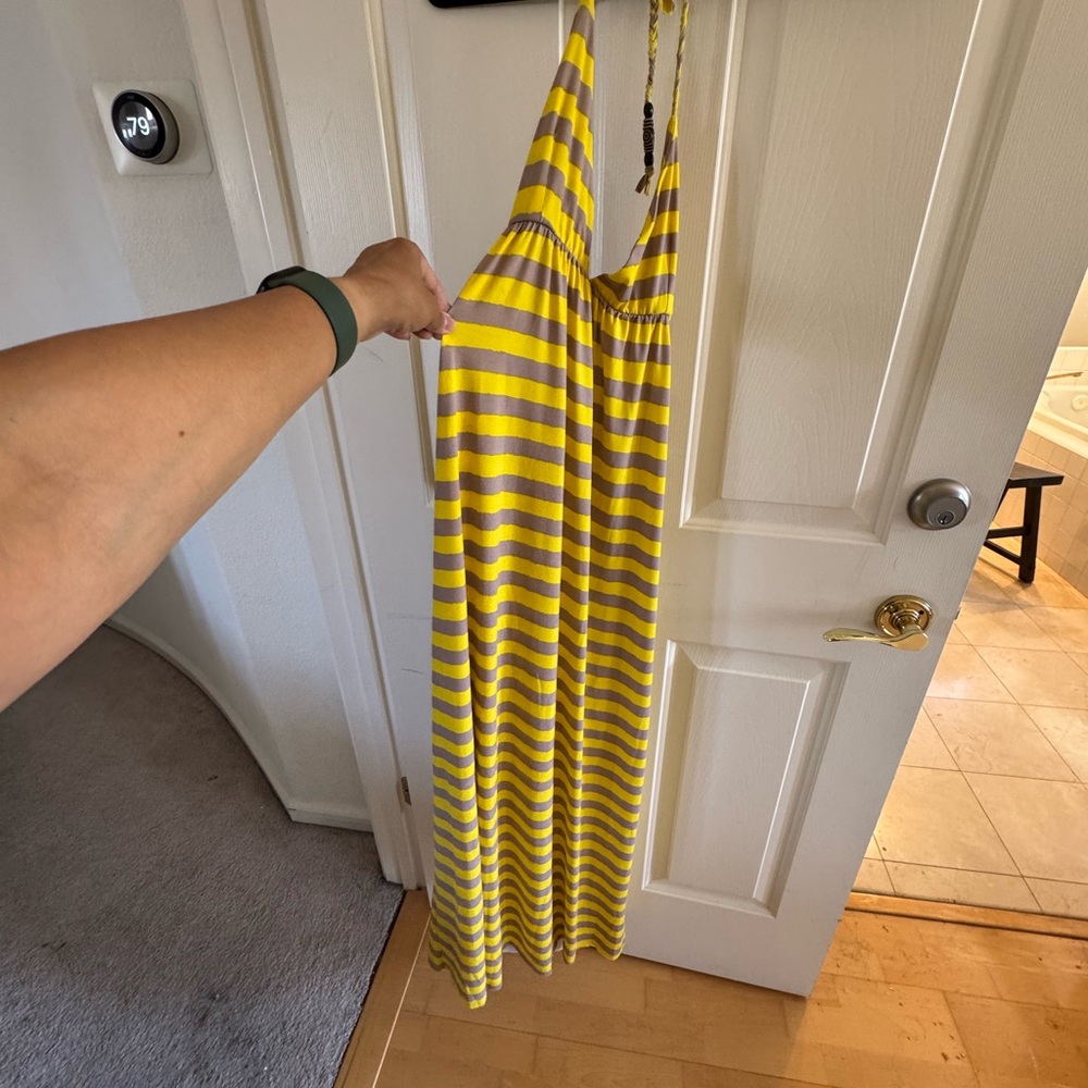 Yellow and Gray Striped Maxi Dress
